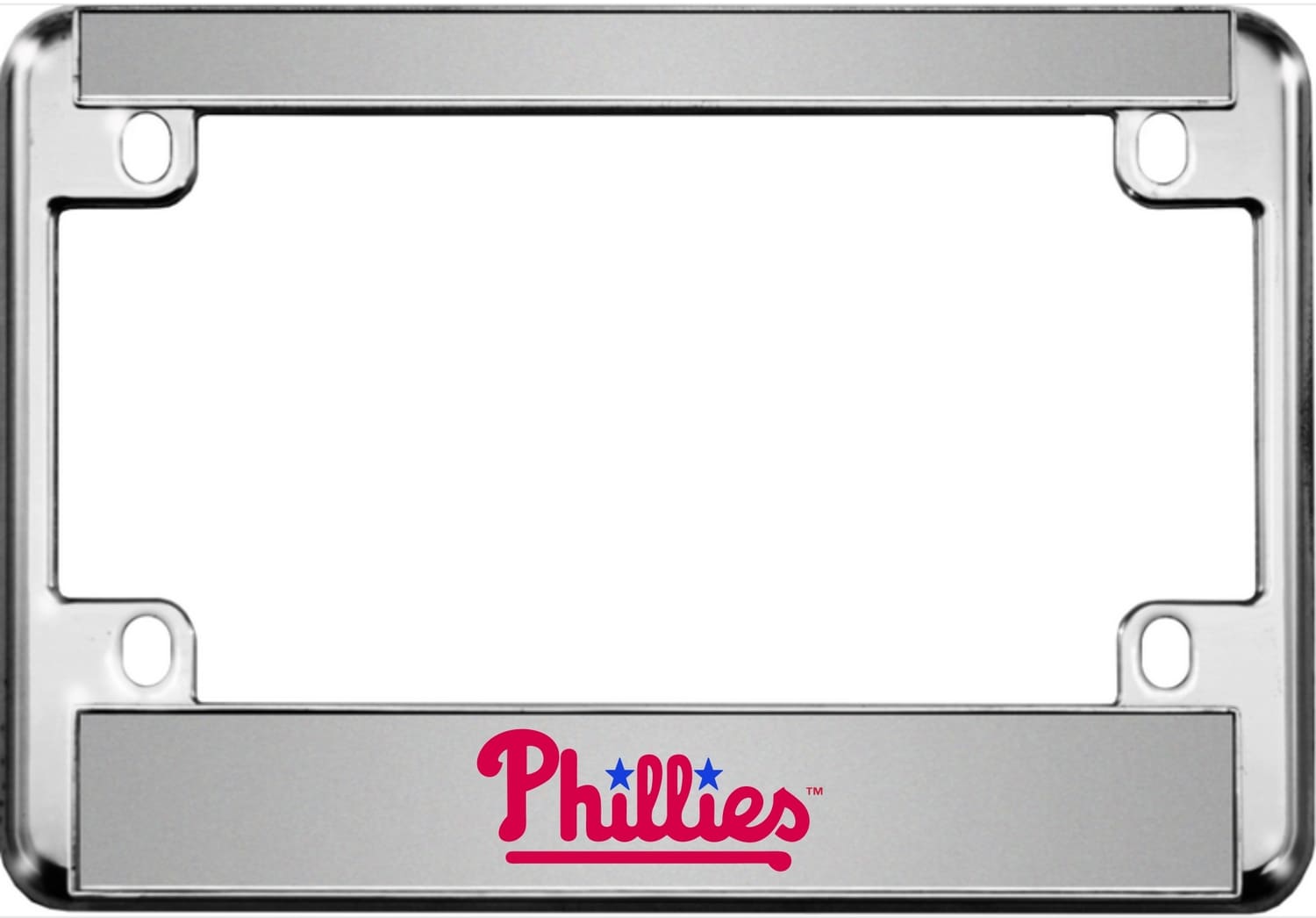 Motorcycle Metal License Plate Frame with Phillies Domed Design - Chrome